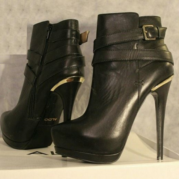 Aldo Shoes - 💜 ALDO 💜 7 BLACK LEATHER GOLDTONE ACCENT BOOTS